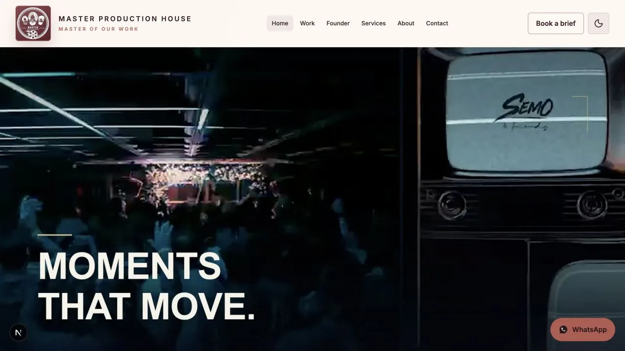 Our production house website displayed on a laptop.